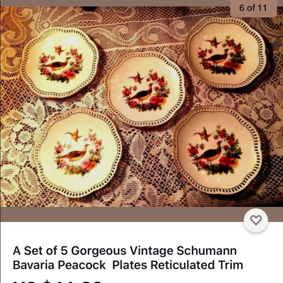 5 Vtg Schumann Bavaria Peacock Plates Reticulated - Picture 4 of 9